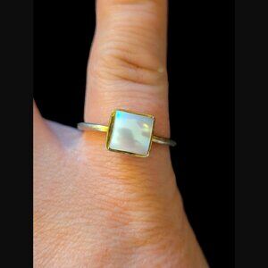 925 Sterling Silver Yellow Gold Vermeil Mother Of Pearl Size 6.5 Ring